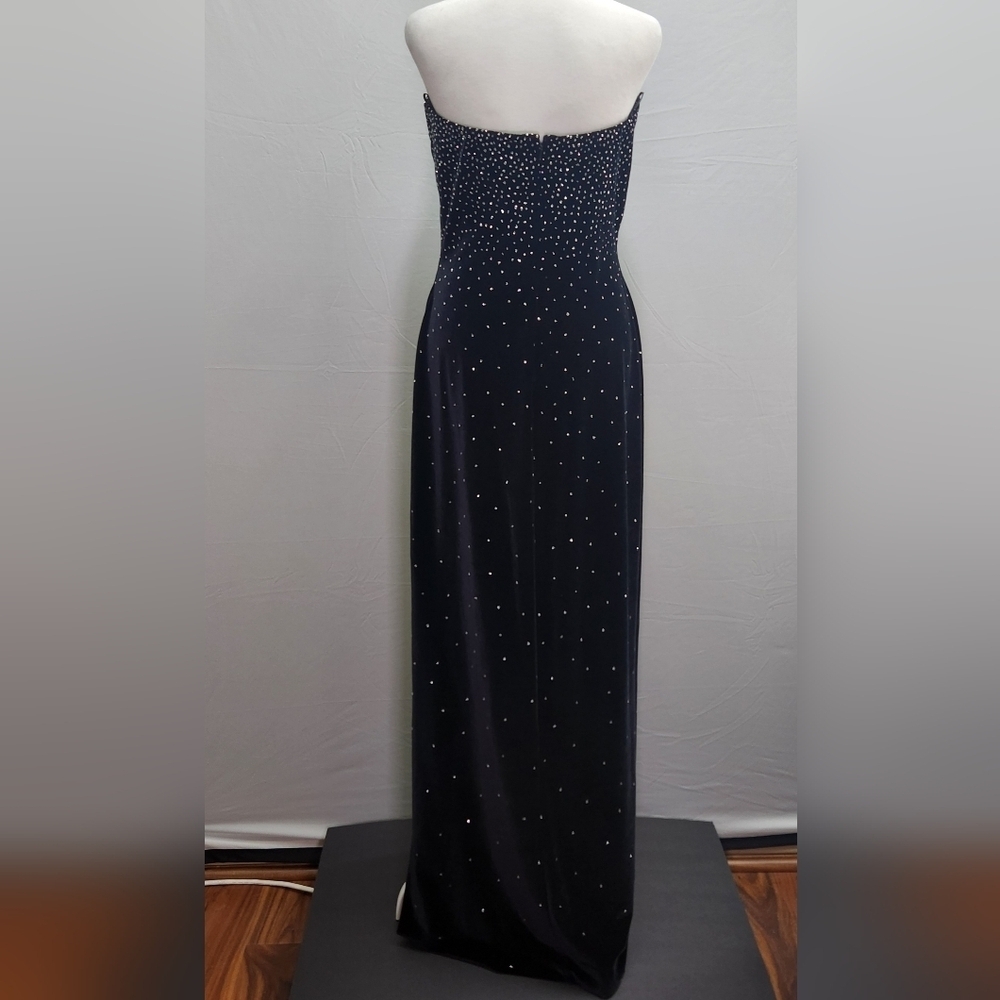 VTG Reggion Black Velvet  Strapless  Sheath Gown Rhinestone Goth Farry Grunge. - Picture 8 of 12